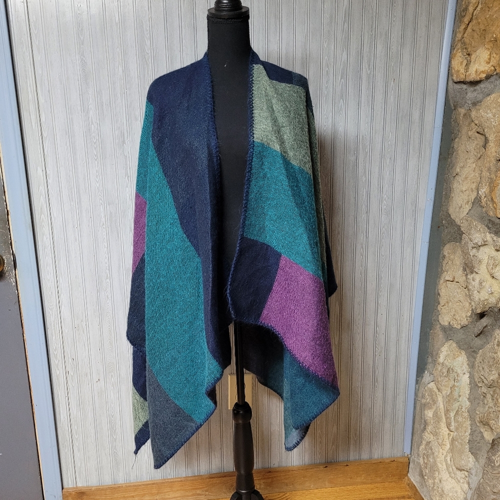 Unbranded Womens Multicolored Color Block Poncho … - image 1